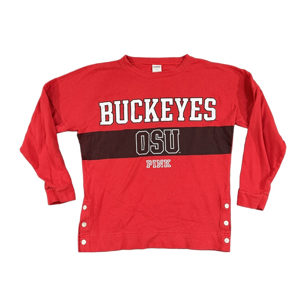 PINK Victoria's Secret Ohio State Buckeyes OSU Red Snap Side Sweatshirt Small